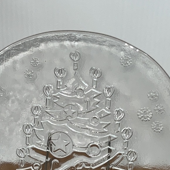 Holiday - Christmas Tree Design Thick Clear Round Glass Platter/Tray Vtg - Italy - Picture 3 of 7
